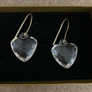 Clear Heart Shape Faceted Acrylic  Earrings, Gold Tone Hooks, Prom Graduation